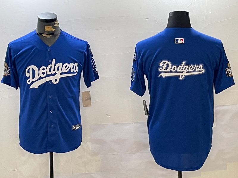 Men Los Angeles Dodgers blank 2024 World series patch blue jersey 20241120120